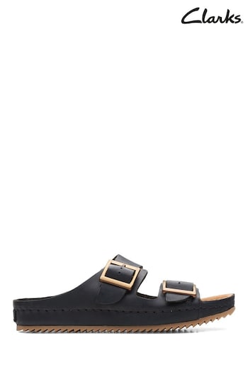 Clarks Black Leather Brookleigh Sun Sandals (E00029) | £70