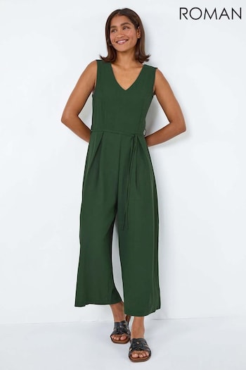 Roman Green Sleeveless Wide Leg Culotte Jumpsuit (E00059) | £42