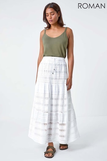 Roman White Lace Detail Cotton Maxi Skirt (E00069) | £35