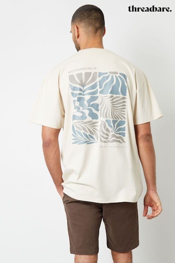 Threadbare Ecru Oversized Graphic Print Cotton T-Shirt (E00133) | £20