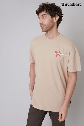 Threadbare Light Stone Oversized Graphic Print Short Sleeve T-Shirt (E00148) | £20