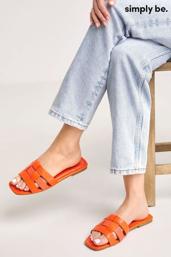 Simply Be Orange Woven Flat external Sandals In Extra Wide (E00164) | £19