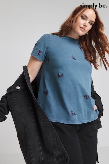 Simply Be Blue Embroidered Butterfly T-Shirt (E00171) | £16