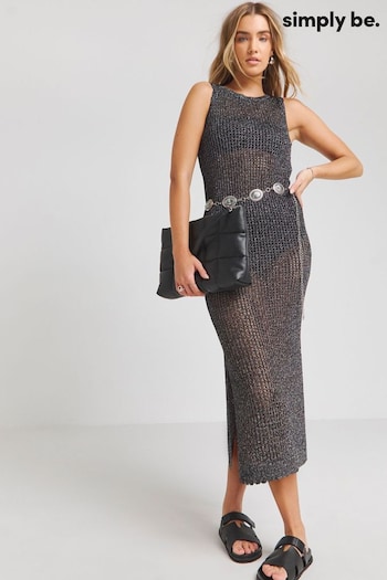 Simply Be Crochet Midi Black Dress (E00178) | £38