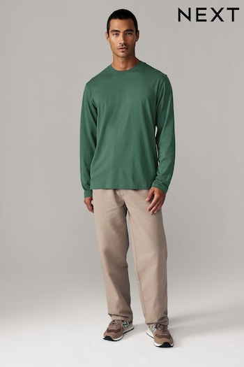 Green Pine Regular Fit 100% Cotton Long Sleeve Crew Neck T-Shirt (E00210) | £10