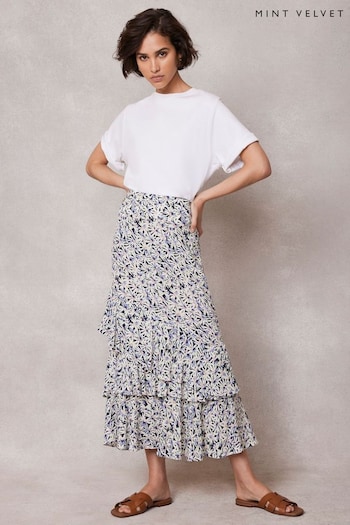 Mint Velvet Cream Floral Print Midi Skirt (E00212) | £89