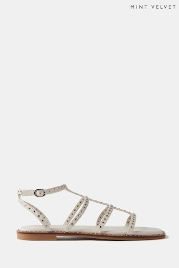 Mint Velvet Cream Leather Studded Sandals (E00213) | £99
