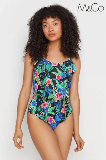 M&Co Black Rainbow Tropical Triple Frill Swimsuit (E00273) | £38