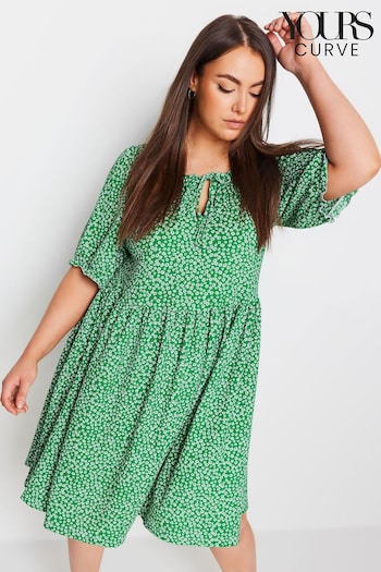 Yours Curve Green Ditsy Floral Print Textured Dress (E00282) | £31