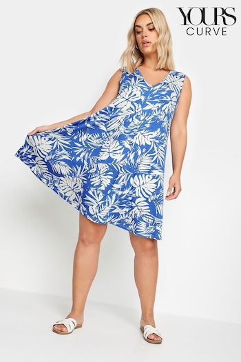 Yours Curve Blue Leaf Print Mini Dress (E00293) | £31