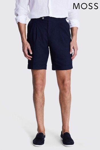 MOSS Blue Matte Linen Shorts (E00333) | £70