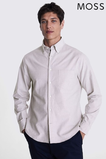 MOSS Natural Light Taupe Washed Oxford Shirt (E00342) | £40