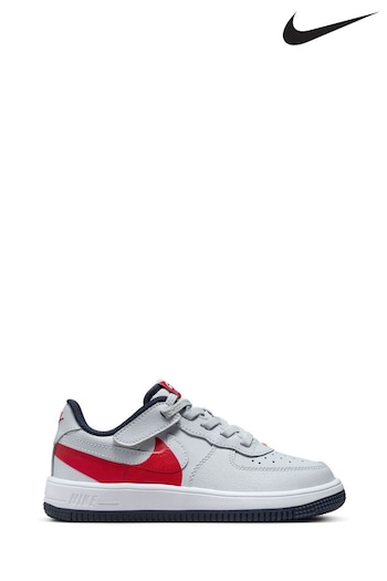 Nike xdr Grey/Red Junior Air Force 1 Lv8 EasyOn Trainers (E00362) | £53