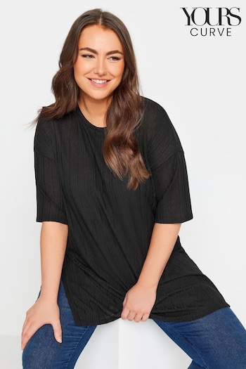 Yours Curve Black Oversized Textured Top (E00455) | £22