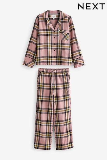 Pink Check Flannel Button Through Pyjamas (E00524) | £0