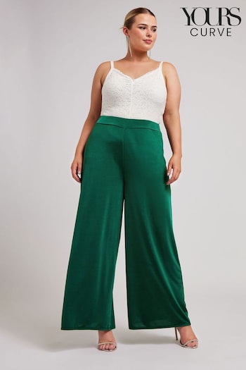 Yours Curve Green Slinky Wide Leg trousers box-pleat (E00601) | £36