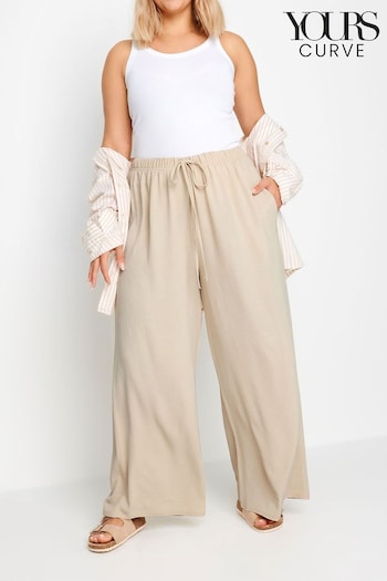 Yours Curve Natural Washed Twill Wide Leg Trousers (E00627) | £29