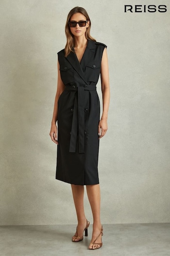 Reiss Black Kimora Wool Blend Double Breasted Midi Dress (E00689) | £228