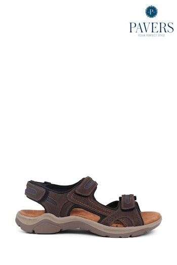 Pavers Touch Fasten Brown Sandals (E00733) | £40