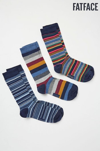 FatFace Blue Stripe Socks 3 Pack (E00756) | £16
