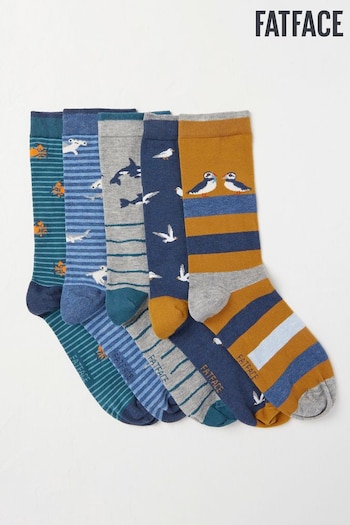 FatFace Orange Sealife Socks 5 Pack (E00762) | £20