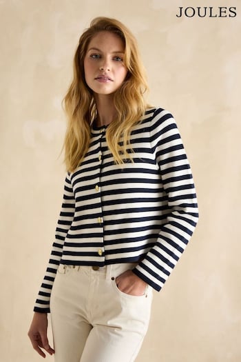 Joules Catherine Navy/White Cotton Striped Cardigan (E00893) | £70