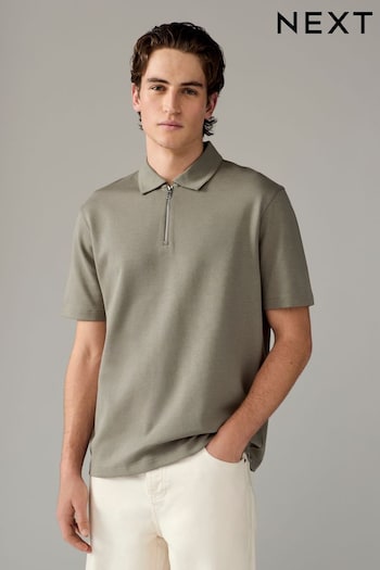 Neutral Relaxed Fit Heavyweight Quarter Zip Polo Shirt (E01005) | £24