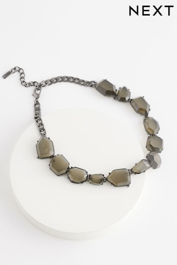 Black Chunky Stone Necklace Made With Recycled Zinc (E01193) | £0