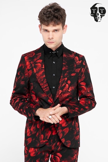 Twisted Tailor Red Skinny Fit Heron Floral Cotton Jacket (E01250) | £150