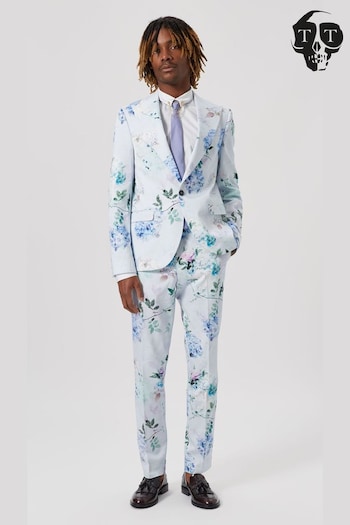 Twisted Tailor Blue Skinny Fit Pickhurst Floral Cotton Jacket (E01253) | £150