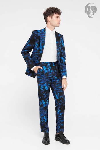 Twisted Tailor Blue Skinny Fit Heron Floral Cotton Jacket (E01258) | £150