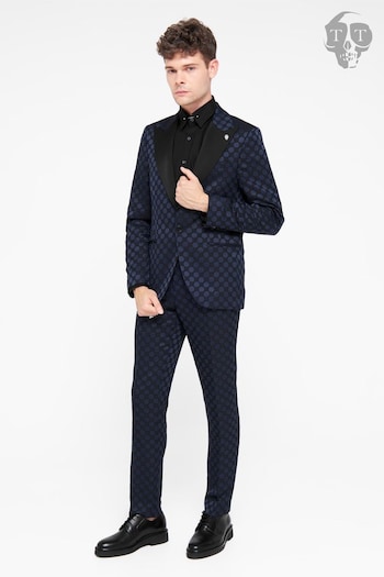 Twisted Tailor Blue Slim Fit Papatya Jacquard Jacket (E01261) | £150