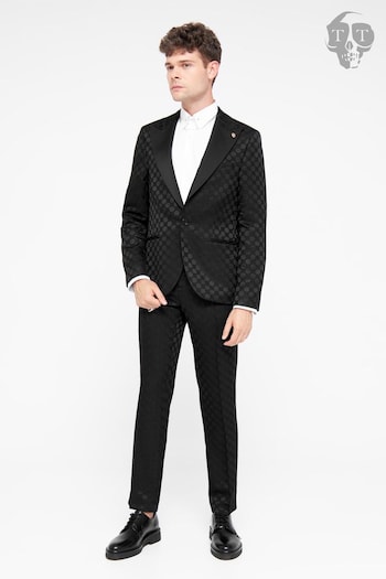 Twisted Tailor Black Slim Fit Papatya Jacquard Jacket (E01268) | £150