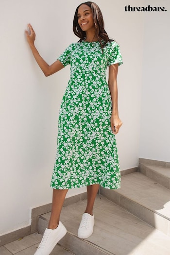 Threadbare Green Cotton Smock-Style Midi Dress (E01278) | £24