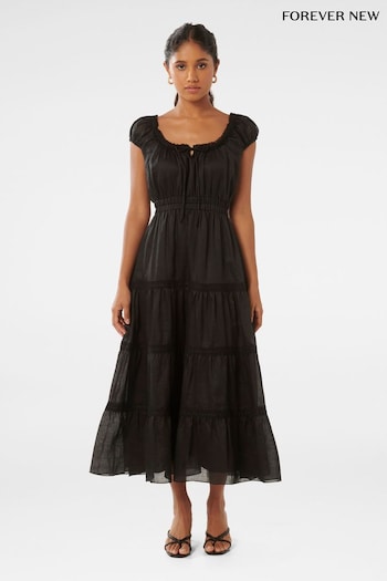 Forever New Black Tuscany Petite Trim Detail Midi Dress (E01300) | £95