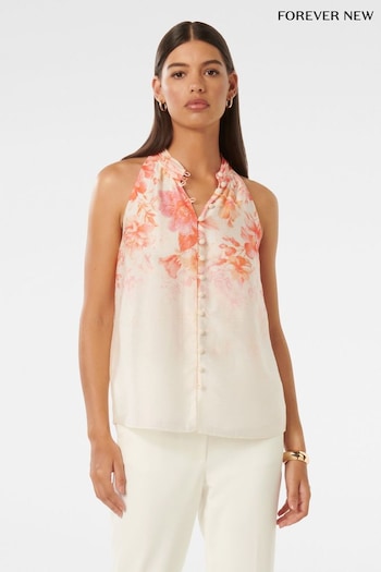 Forever New Cream Pina Print Placement Blouse with a Touch of Linen (E01305) | £55