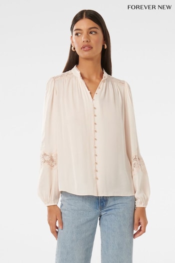 Forever New Cream Annalise Lace Sleeves Blouse (E01306) | £55