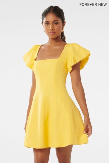 Forever New Yellow Josie Petite Square Neck Mini dryzzle Dress contains Linen (E01310) | £95