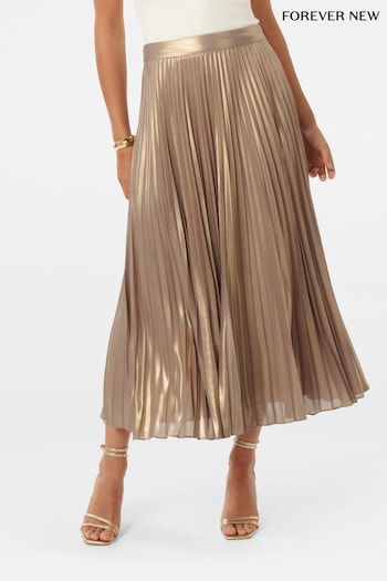 Forever New Gold Estella Metallic Pleated Maxi Skirt (E01316) | £70