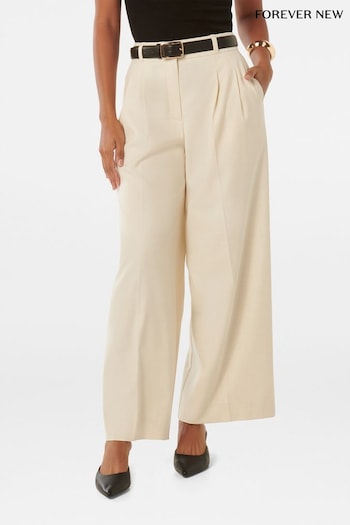 Forever New Cream Edweena Petite Belted Wide Leg Trousers (E01323) | £60