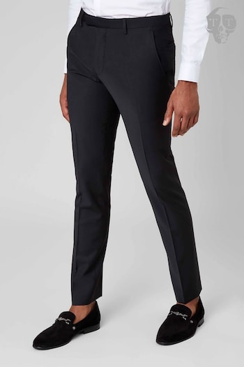 Twisted Tailor Black Skinny Fit Ellroy Wool Trousers (E01348) | £50