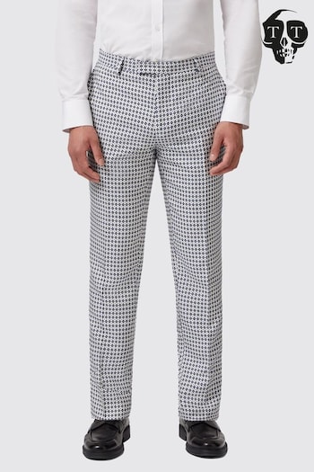Twisted Tailor White Slim Fit Siorek Jacquard Trousers (E01349) | £70