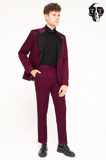 Twisted Tailor Purple Slim Fit Papatya Jacquard Trousers (E01352) | £70