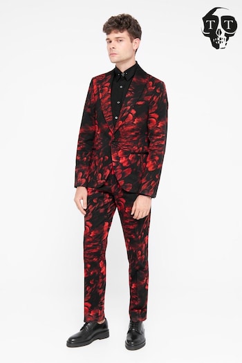 Twisted Tailor Red Skinny Fit Heron Floral Cotton Trousers (E01355) | £70