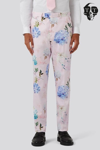 Twisted Tailor Pink Skinny Fit Pickhurst Floral Cotton Trousers (E01357) | £70