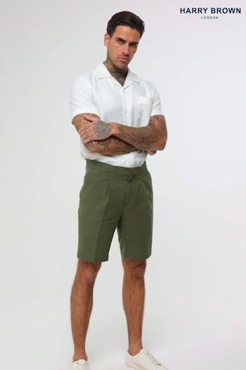 Harry Brown Green Decorate Cotton Linen Blend Shorts (E01361) | £69