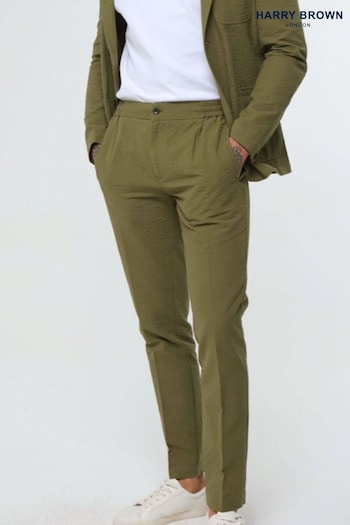 Harry Brown Green Deakin Cotton Linen Seersucker Trousers (E01362) | £89