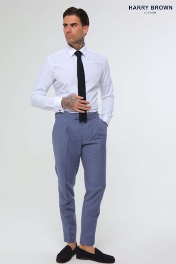 Harry Brown Blue Decorate Cotton Linen Blend Trousers (E01363) | £89