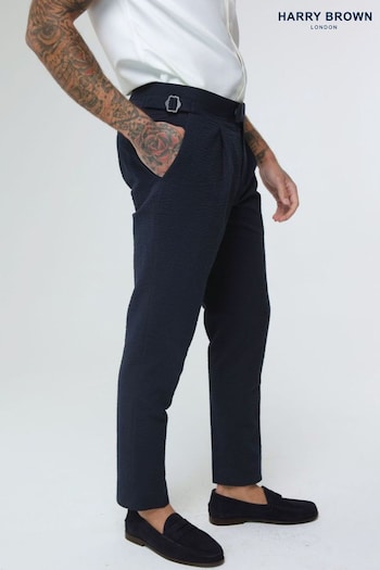 Harry Brown Blue Deakin Cotton Linen Seersucker Trousers (E01364) | £89
