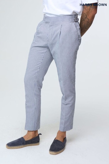 Harry Brown Blue Deakin Cotton Linen Seersucker Trousers (E01368) | £89